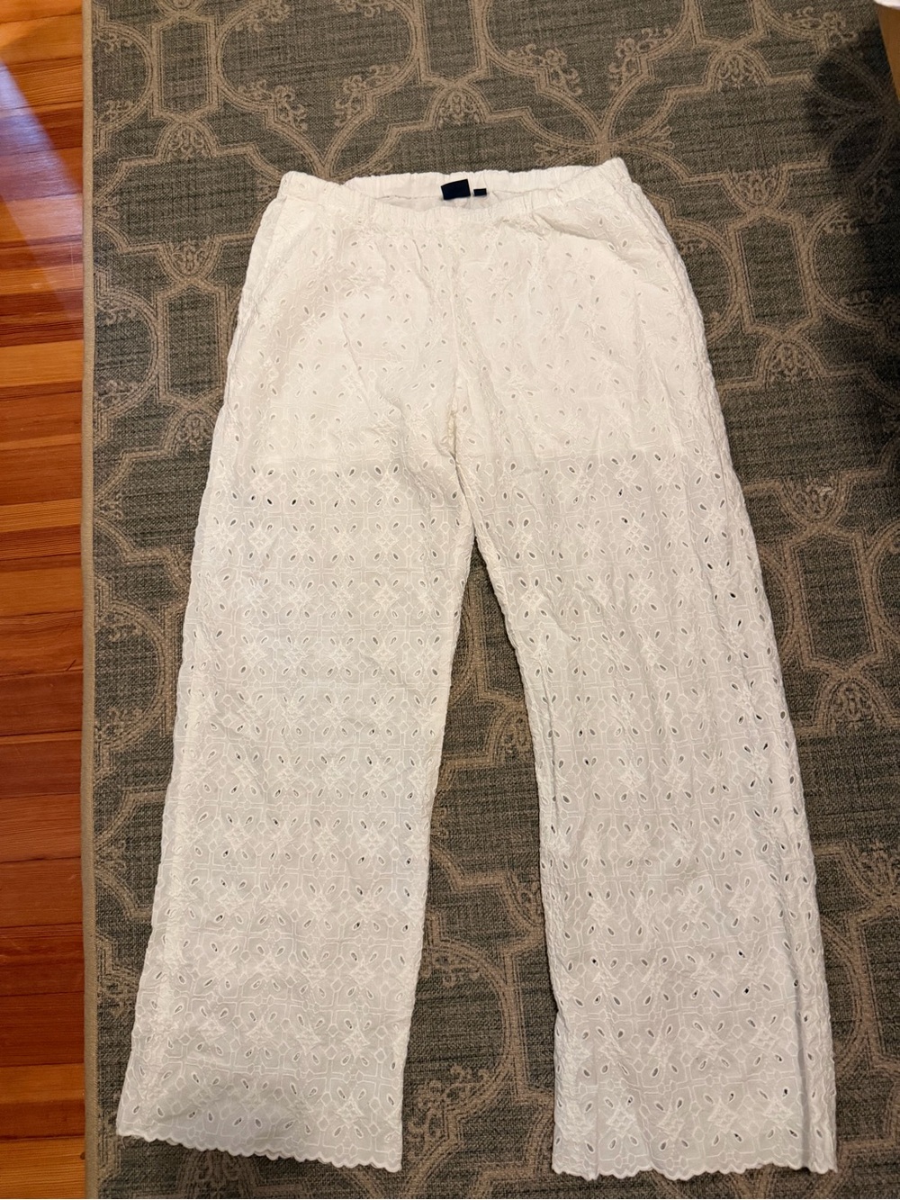 GAP White Eyelet Wide-Leg Cotton Pants